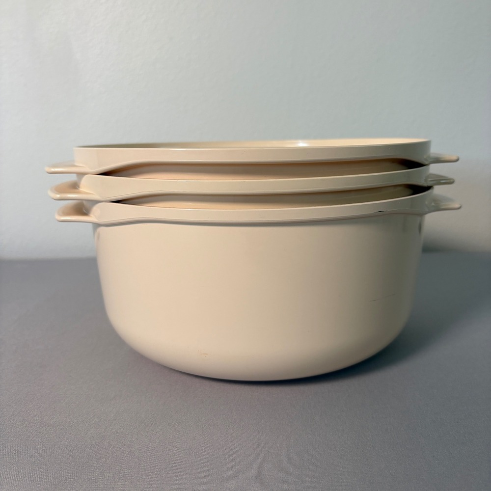 Tupperware Vintage Microwave Steamer 3 Piece Set 3Qt 3L Almond Beige 12oz 340g
